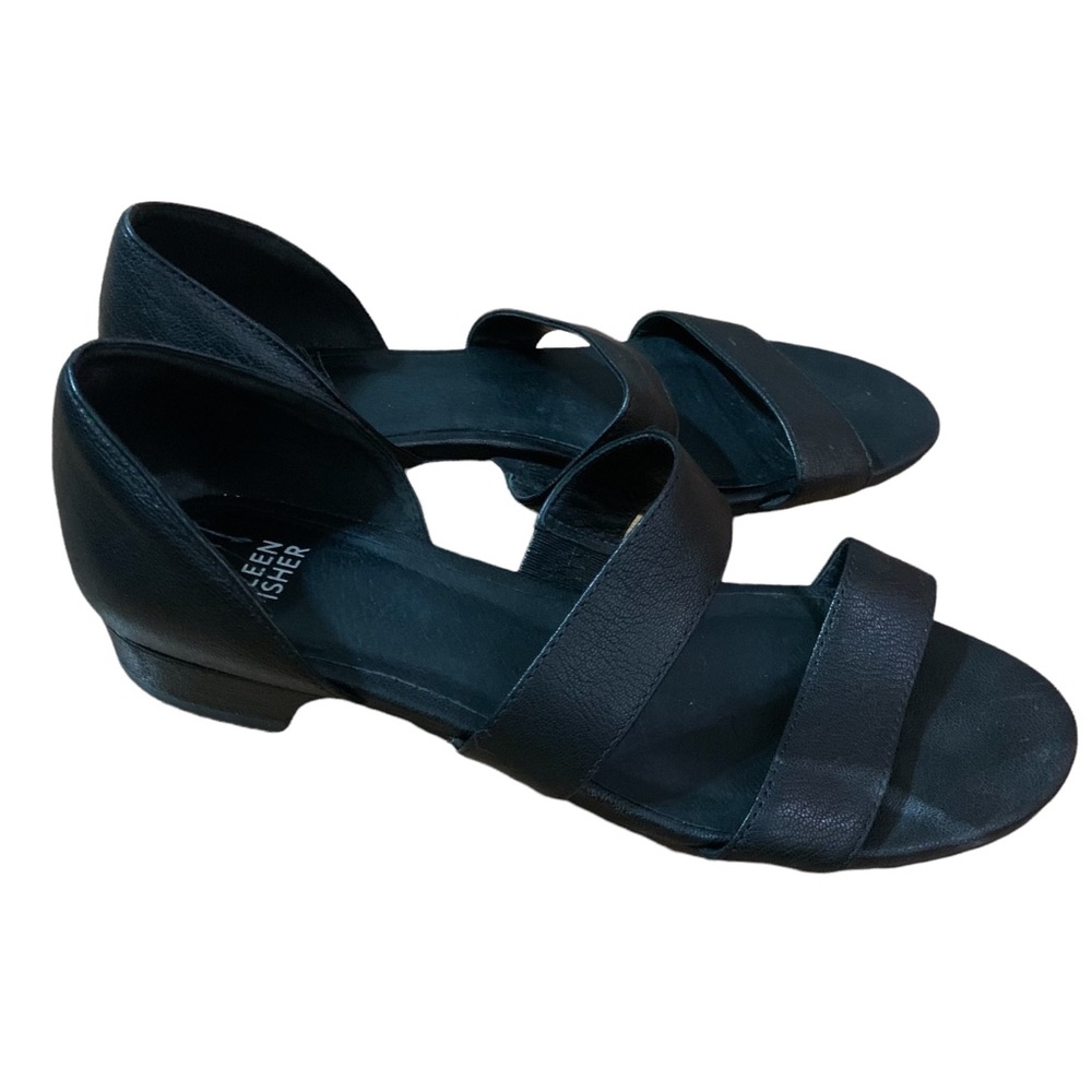 Eileen Fisher Black Leather Strappy Low Heel Sandals